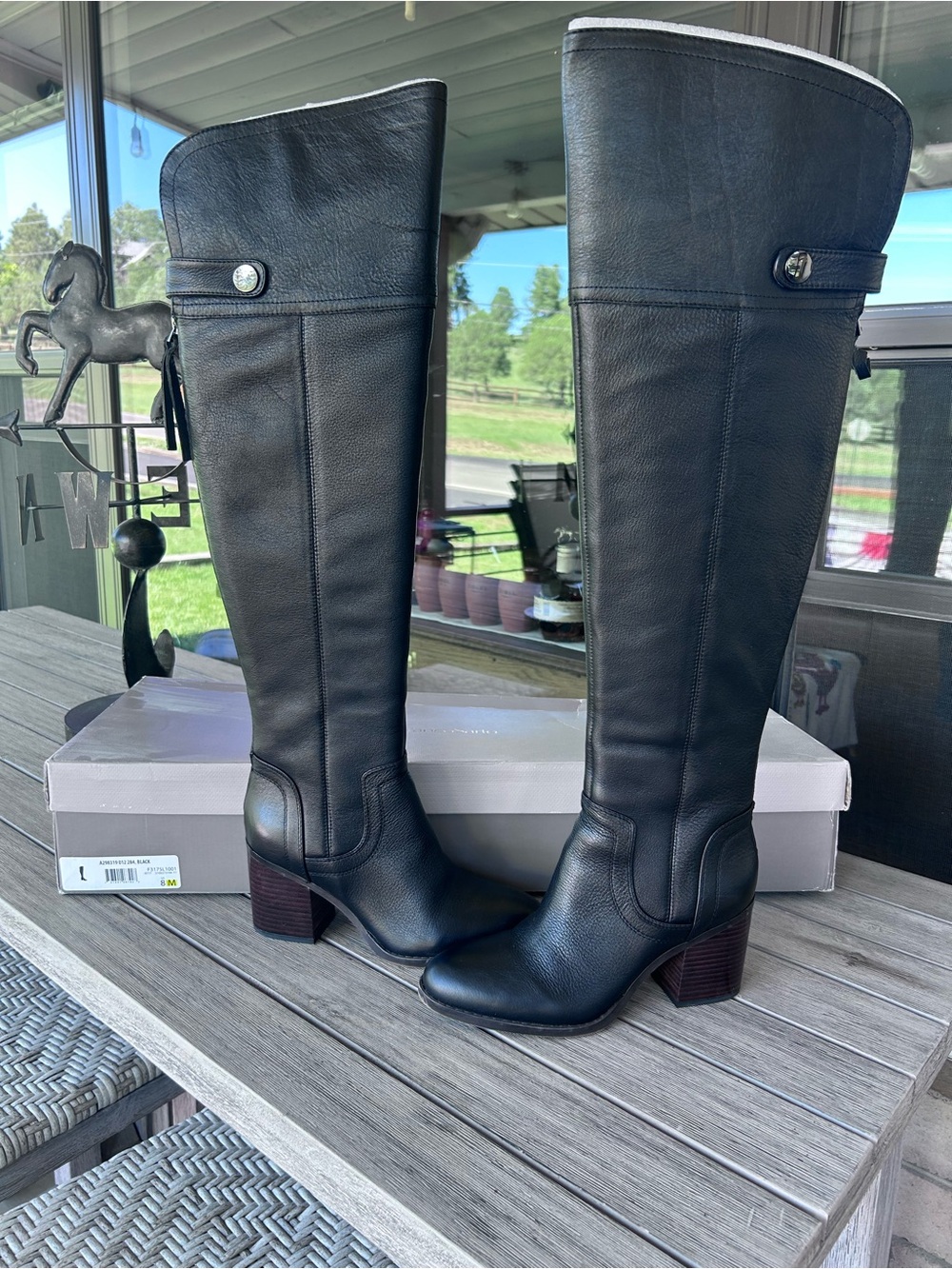 Franco Sarto Classic Black Leather Knee-High Women's Boots